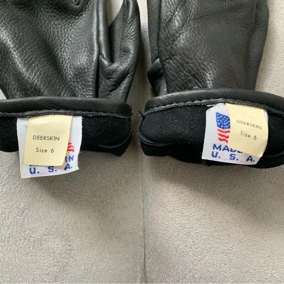 VINTAGE DEERSKIN BLACK LEATHER GLOVES LADIES SZ 6 MADE IN USA Luxury Leather - Picture 8 of 11